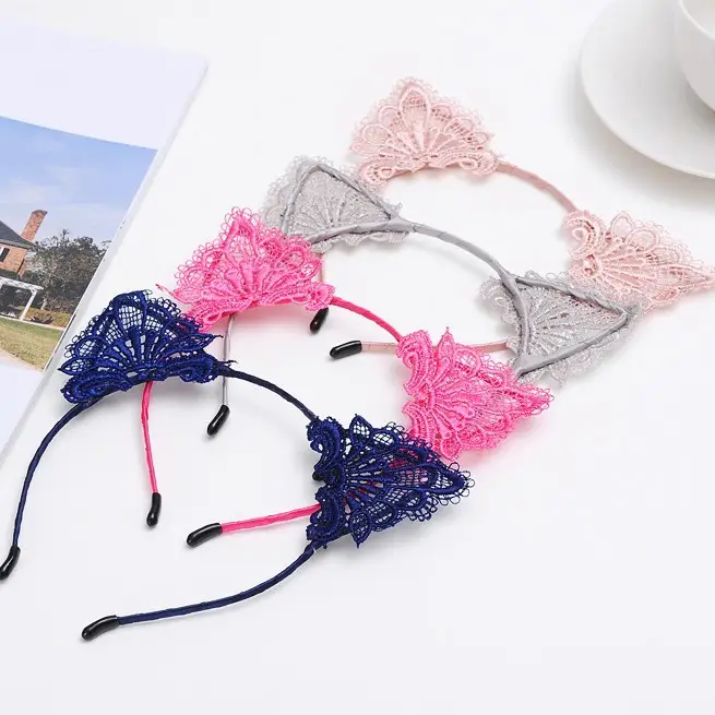 Lace Cat Ear Headband Fashion Lace Headband Pressage Hair Headwear Female Adult Hair Accessories - Image 12