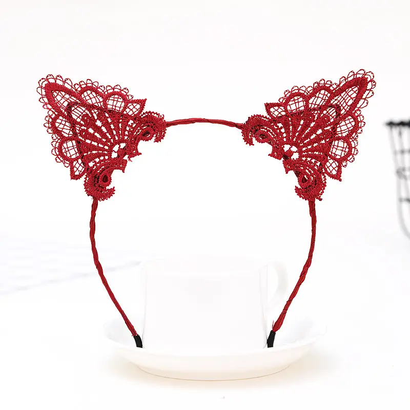 Lace Cat Ear Headband Fashion Lace Headband Pressage Hair Headwear Female Adult Hair Accessories - Image 3