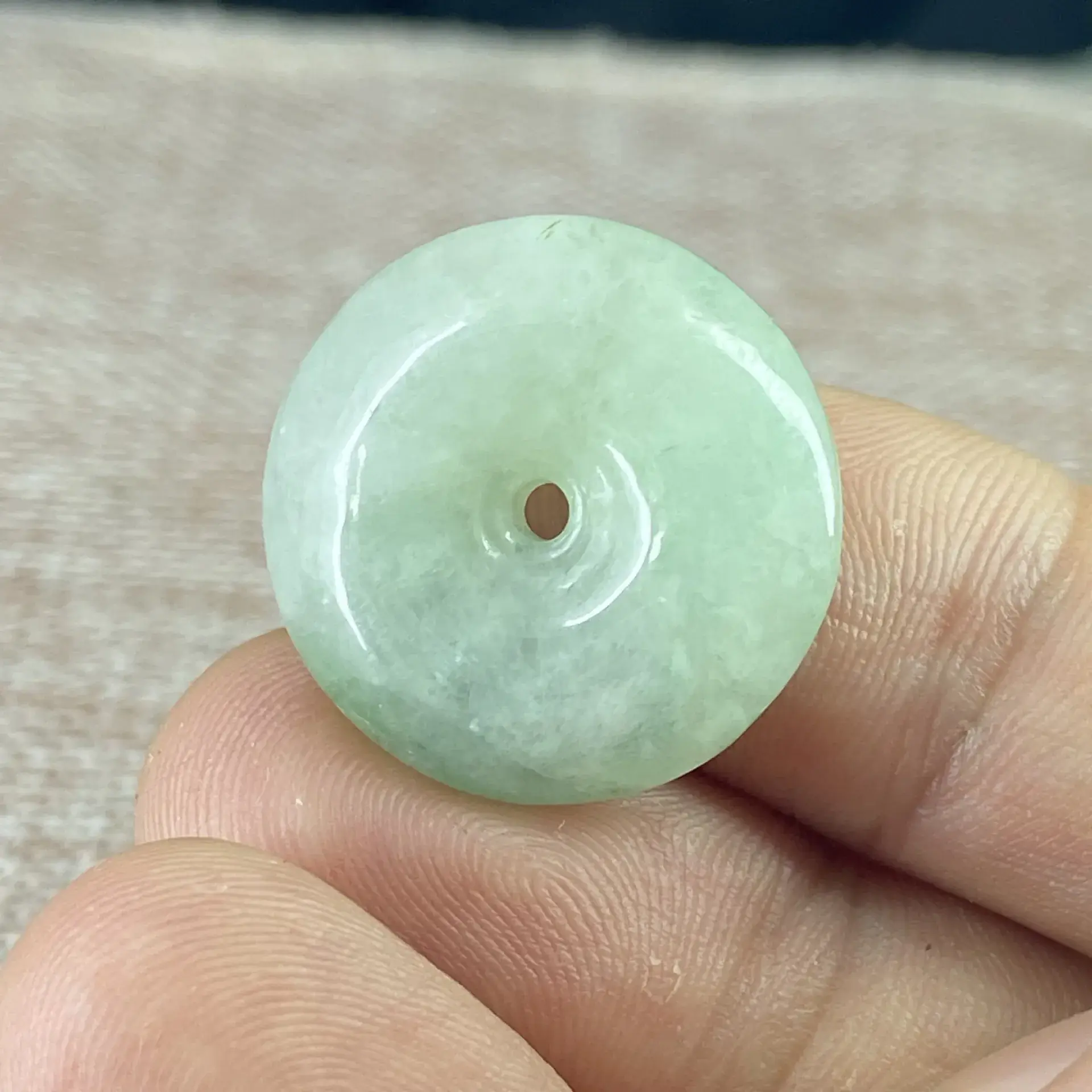 Green Jade Floating Flower Peace Buckle Pendant - Image 2