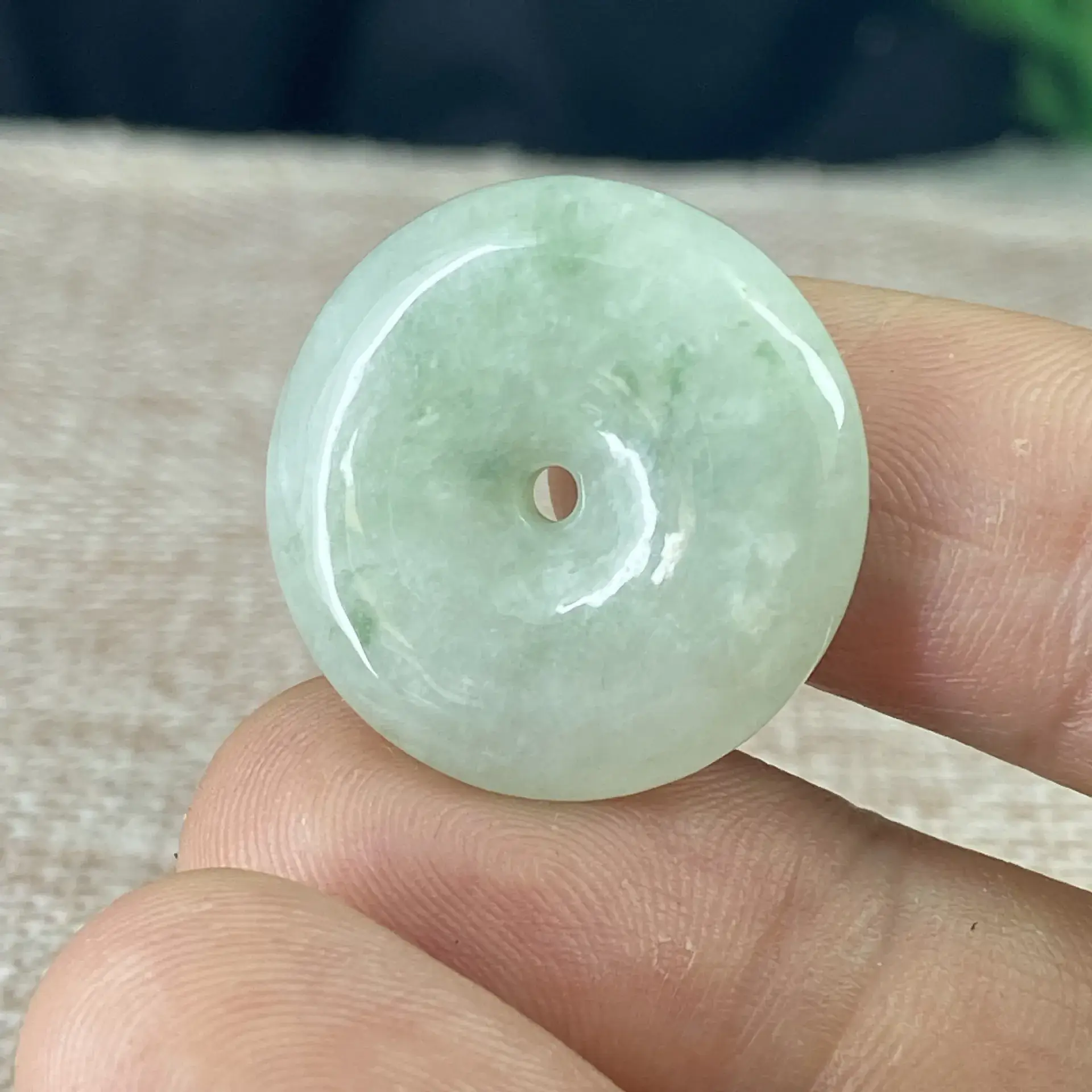 Green Jade Floating Flower Peace Buckle Pendant - Image 3