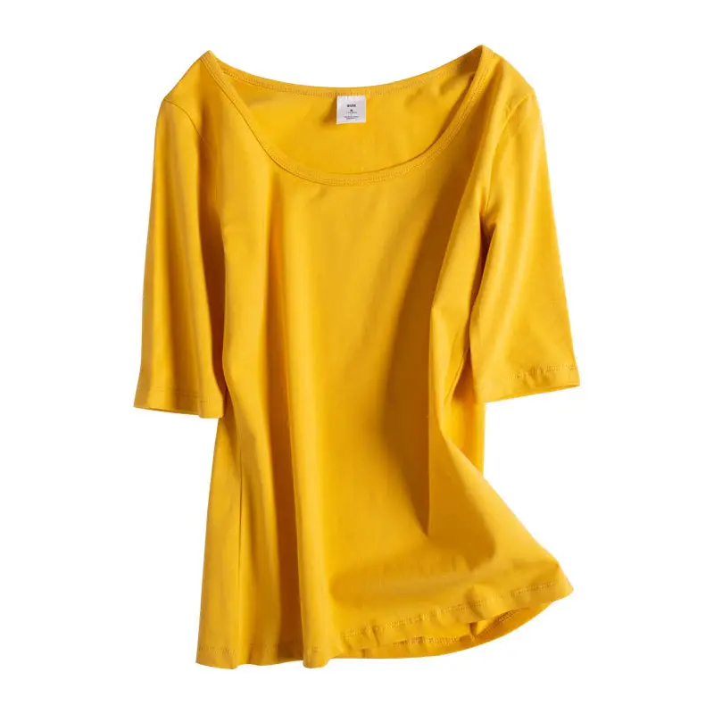 Women Korean Style Yellow T-shirt Mid Sleeve