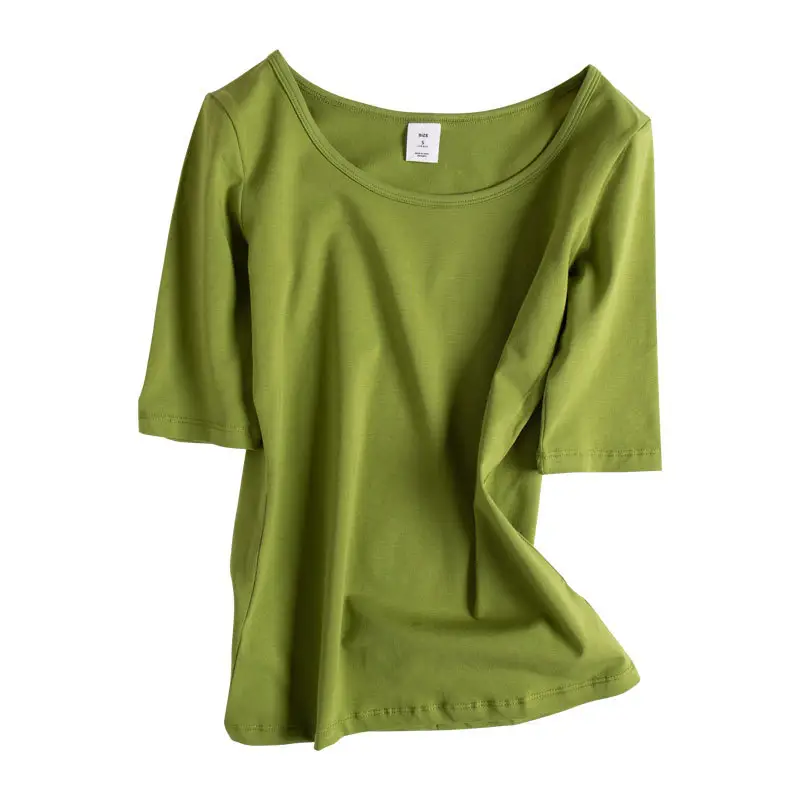 Women Korean Style Yellow T-shirt Mid Sleeve