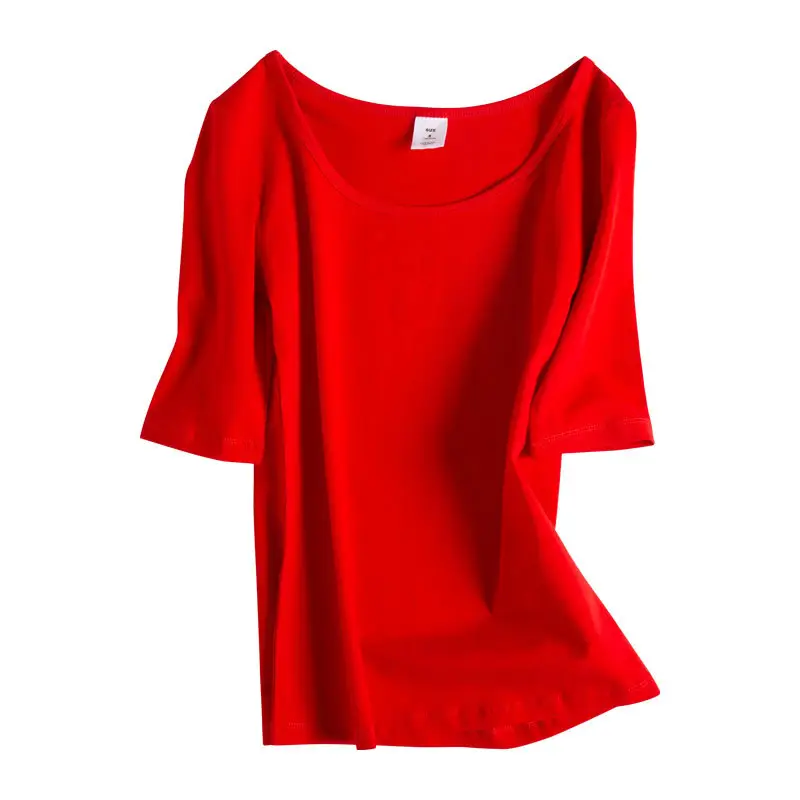 Women Korean Style Yellow T-shirt Mid Sleeve