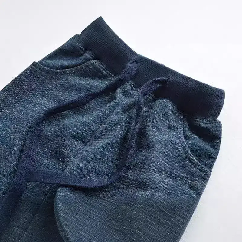 Thick Knitted Boys Pants Blue Drawstring Waist - Image 4