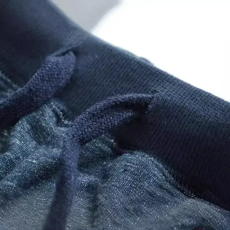 Thick Knitted Boys Pants Blue Drawstring Waist - Image 5