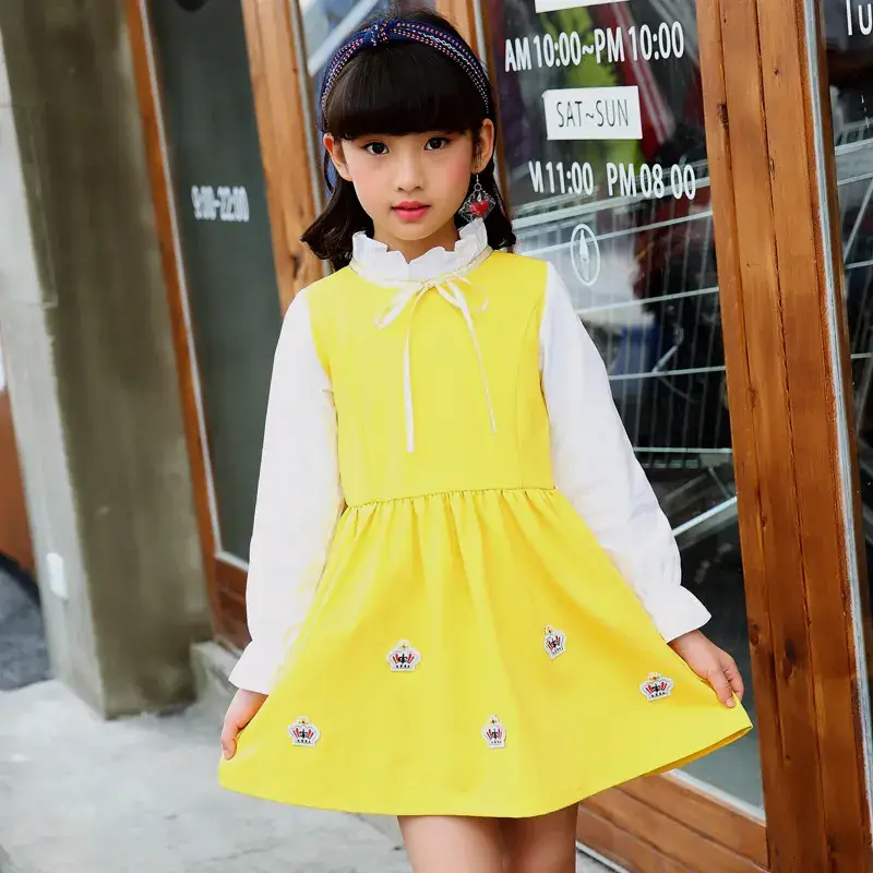 Korean 5-Piece Korean Version 6 Girls Dress 7 Big Children 8 Long Sleeve Dress 9 Korean Version of the Houndstooth 10 Children's Skirt - Image 6