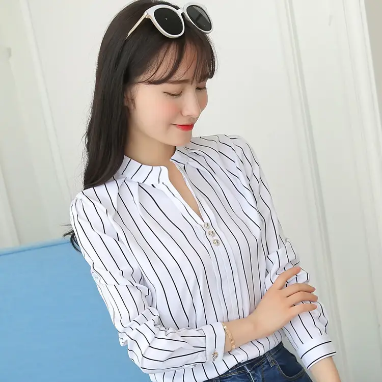 Women's 2024 Printed Long Sleeve Blouse White Black Geometric
