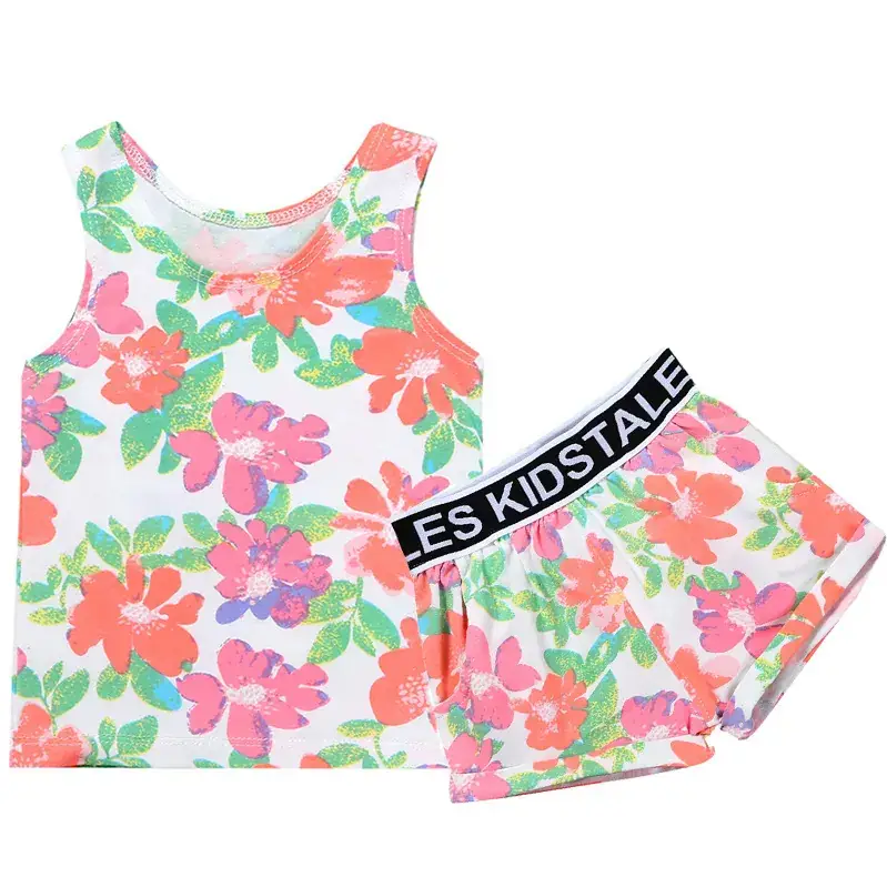 Baby Floral Cotton Vest Shorts Set for Girls