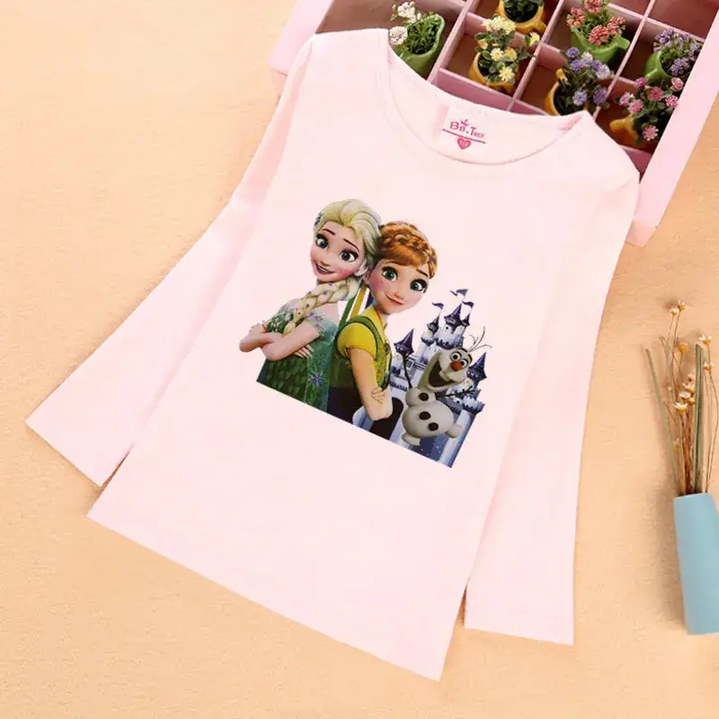 Girls Frozen Print Long Sleeve T-Shirt Lavender Spring Autumn - Image 2