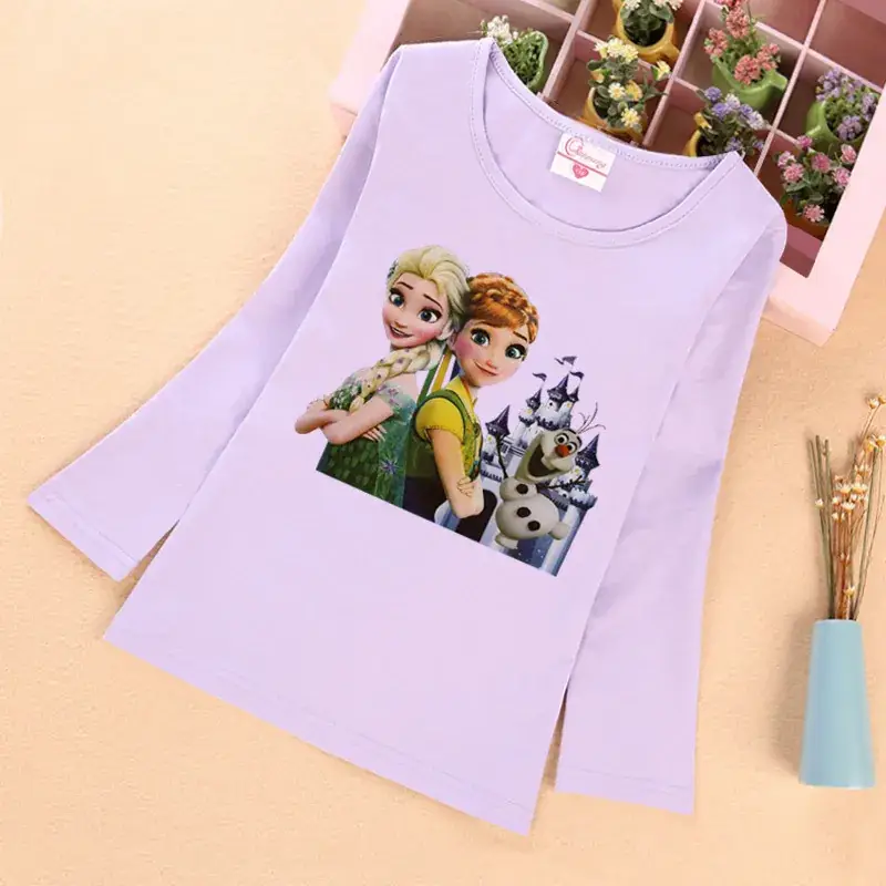 Girls Frozen Print Long Sleeve T-Shirt Lavender Spring Autumn - Image 3