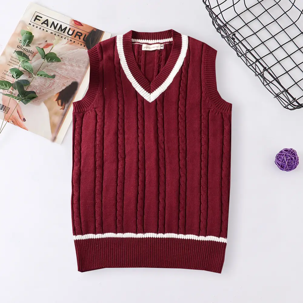 Men's Maroon Twist Knit V-Neck Vest