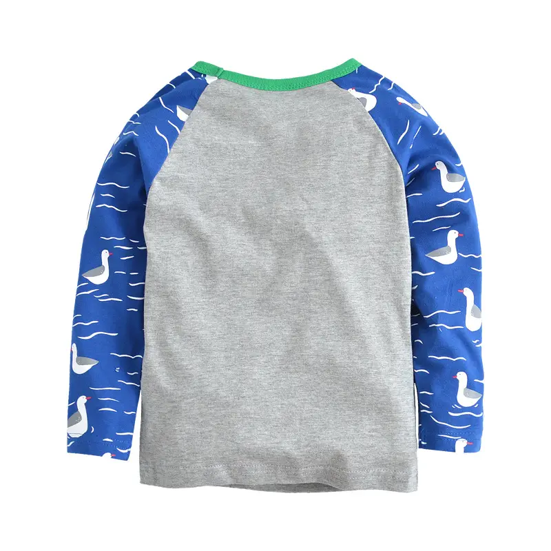New Boys Long Sleeve T-Shirt Gray Blue Duck Print Spring Autumn - Image 3