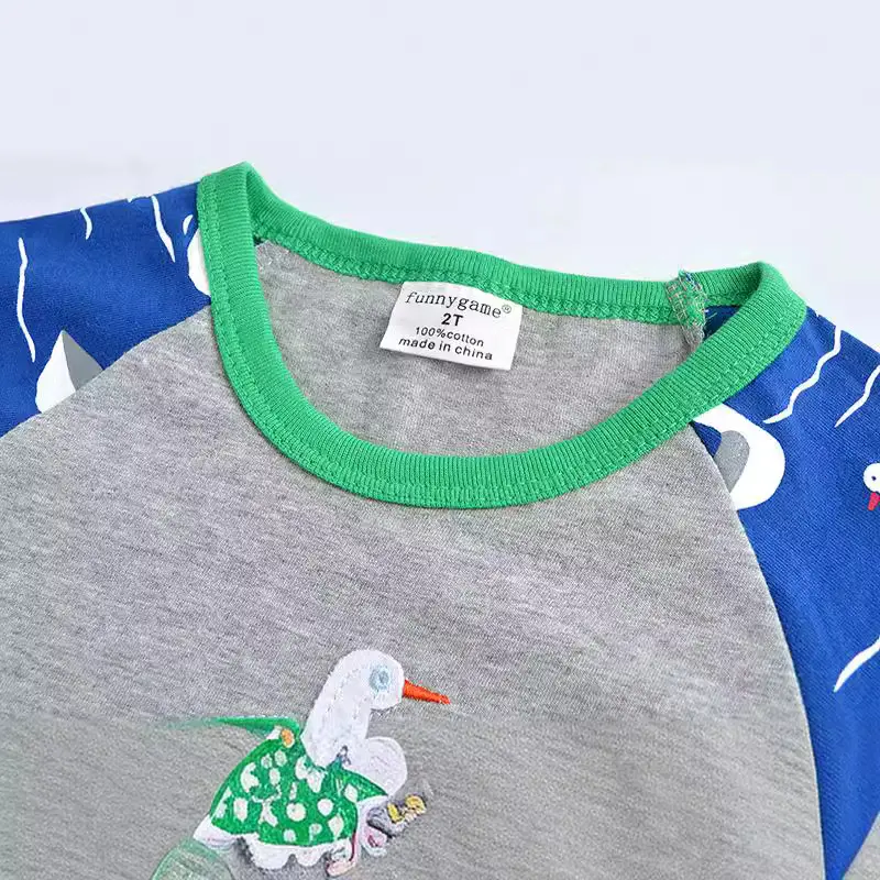 New Boys Long Sleeve T-Shirt Gray Blue Duck Print Spring Autumn - Image 4