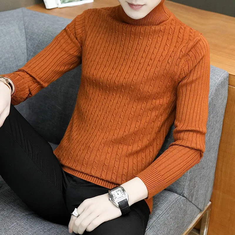 Men Navy Knit Turtleneck Winter Wear - Image 6