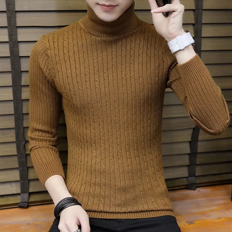 Men Navy Knit Turtleneck Winter Wear - Image 7