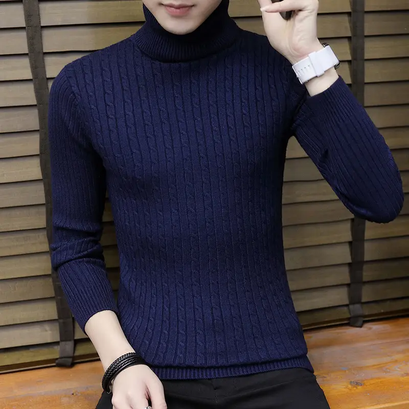 Men Navy Knit Turtleneck Winter Wear - Image 8