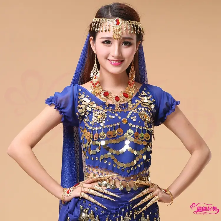 Purple Belly Dance Two Flowers Short Sleeve Top - Image 6