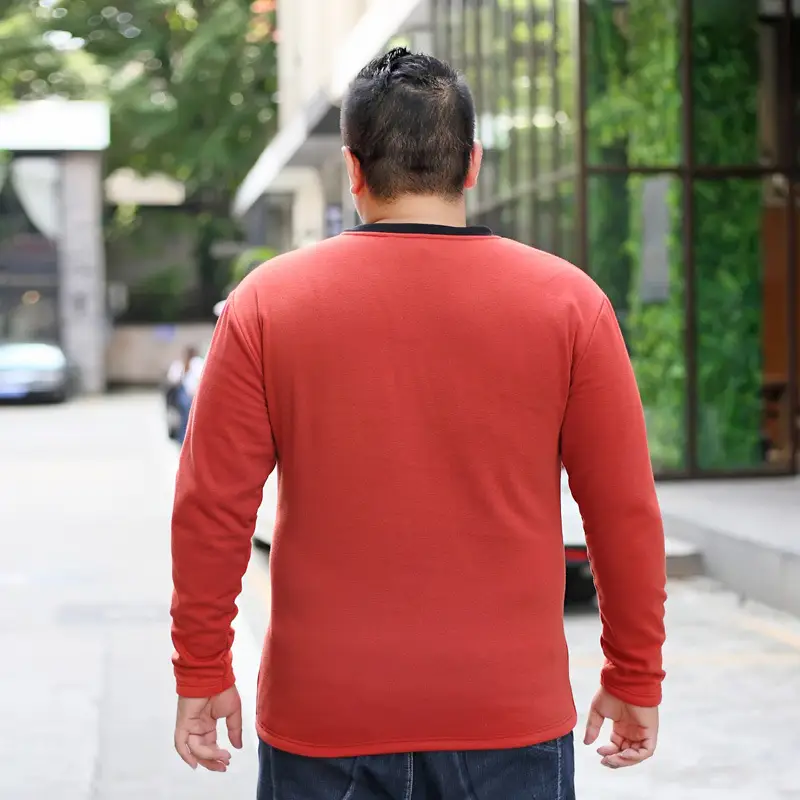 Bi Meng Men's Fat Guy Chubby Fleece Lined V-Neck Shirt - Image 3
