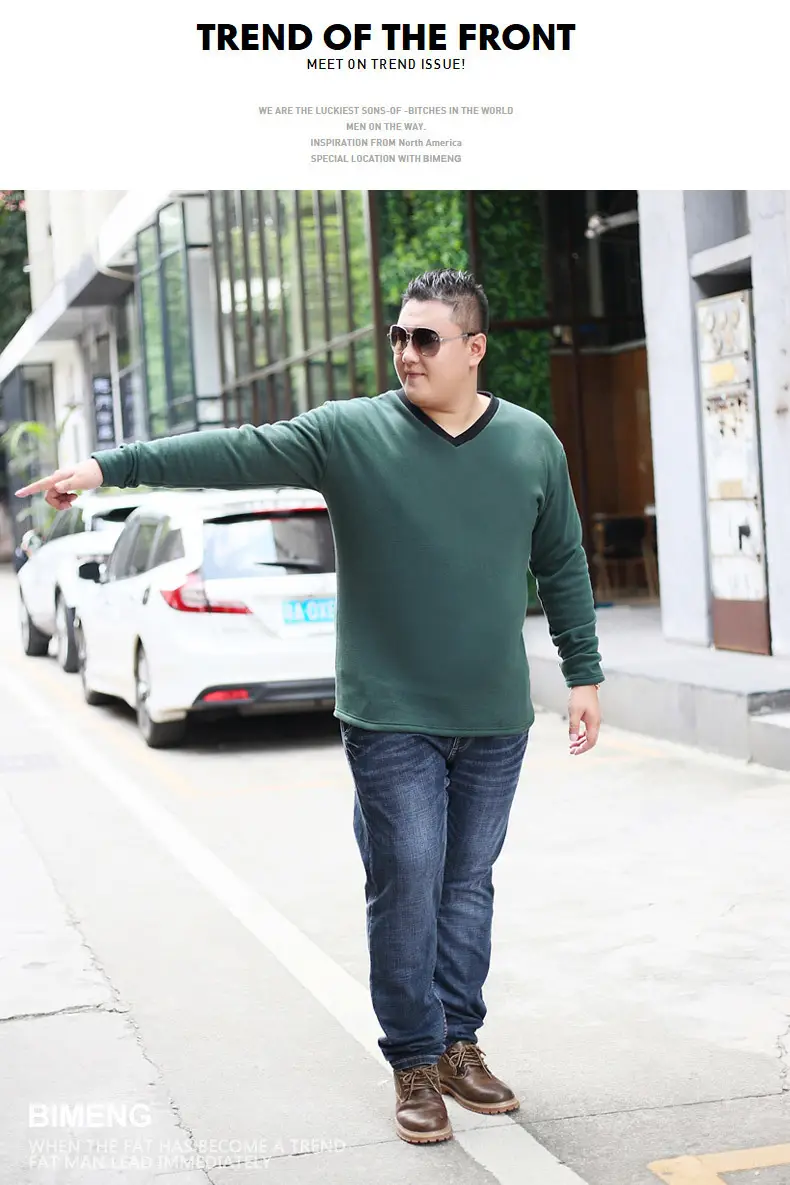 Bi Meng Men's Fat Guy Chubby Fleece Lined V-Neck Shirt — feature 11