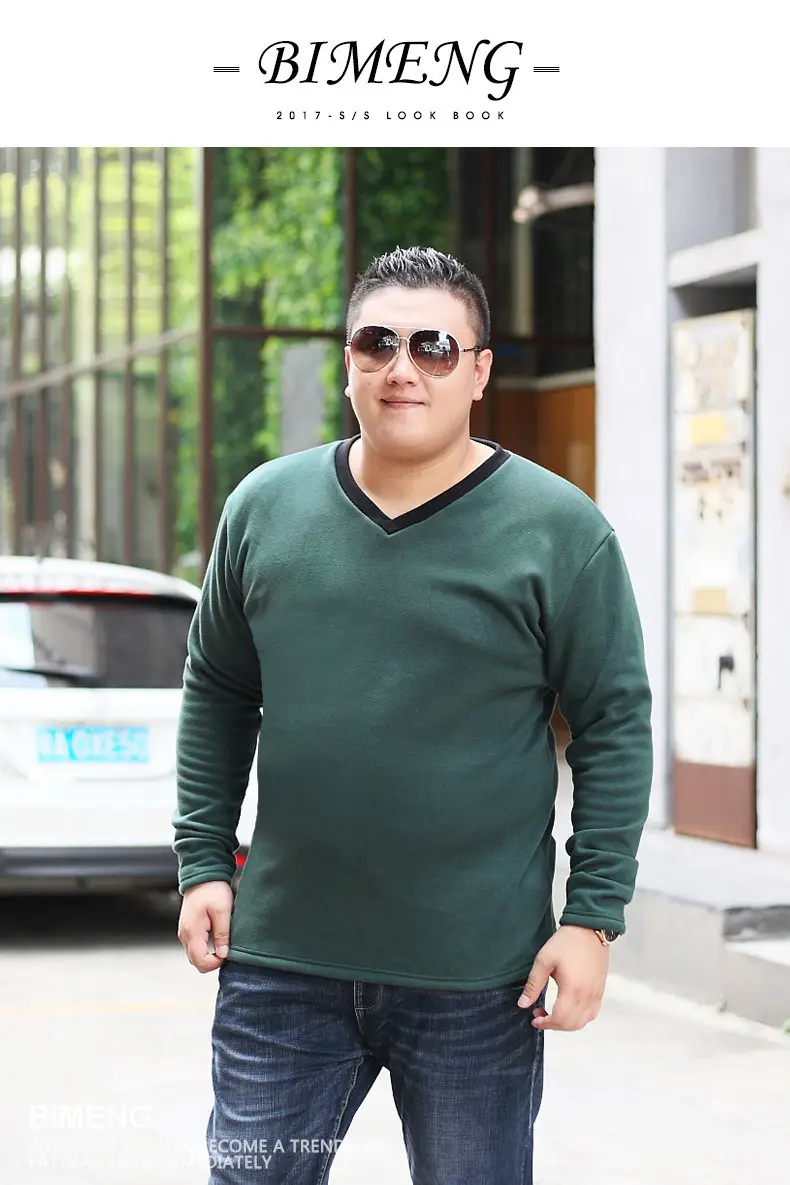 Bi Meng Men's Fat Guy Chubby Fleece Lined V-Neck Shirt — feature 12