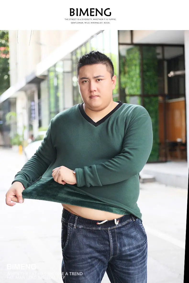 Bi Meng Men's Fat Guy Chubby Fleece Lined V-Neck Shirt — feature 13