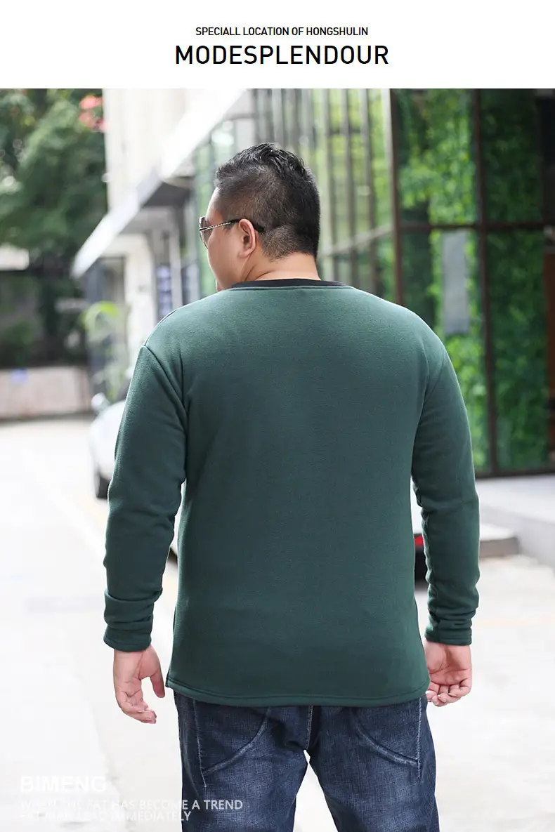 Bi Meng Men's Fat Guy Chubby Fleece Lined V-Neck Shirt — feature 14