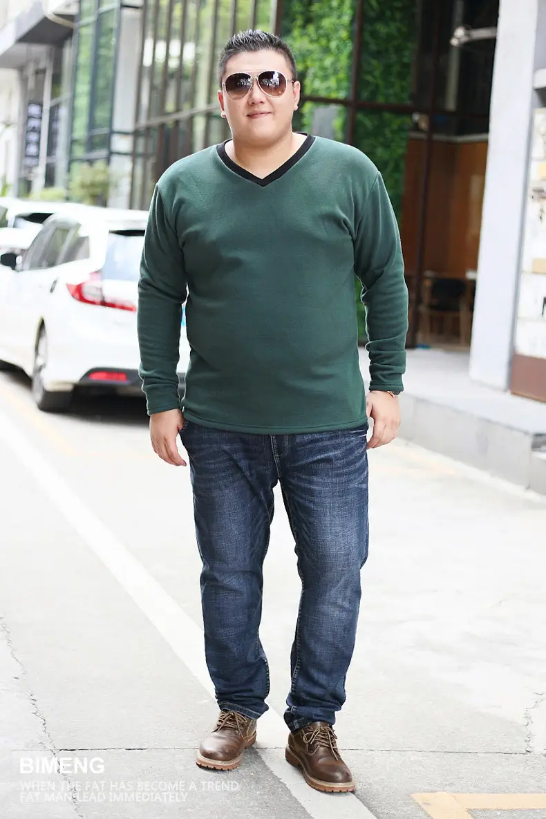 Bi Meng Men's Fat Guy Chubby Fleece Lined V-Neck Shirt — feature 2