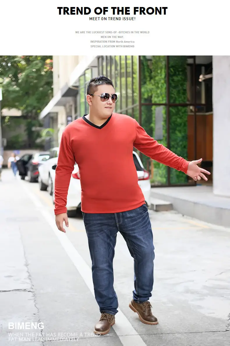 Bi Meng Men's Fat Guy Chubby Fleece Lined V-Neck Shirt — feature 5