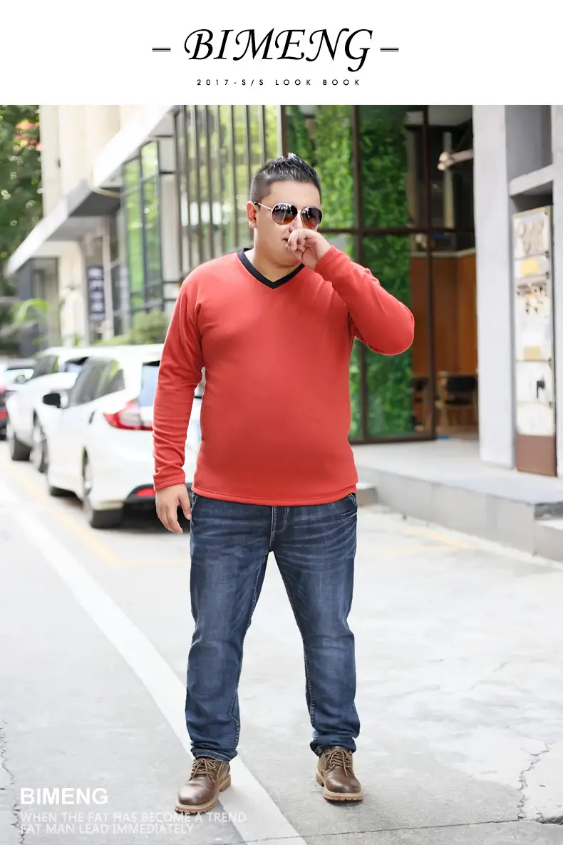 Bi Meng Men's Fat Guy Chubby Fleece Lined V-Neck Shirt — feature 6