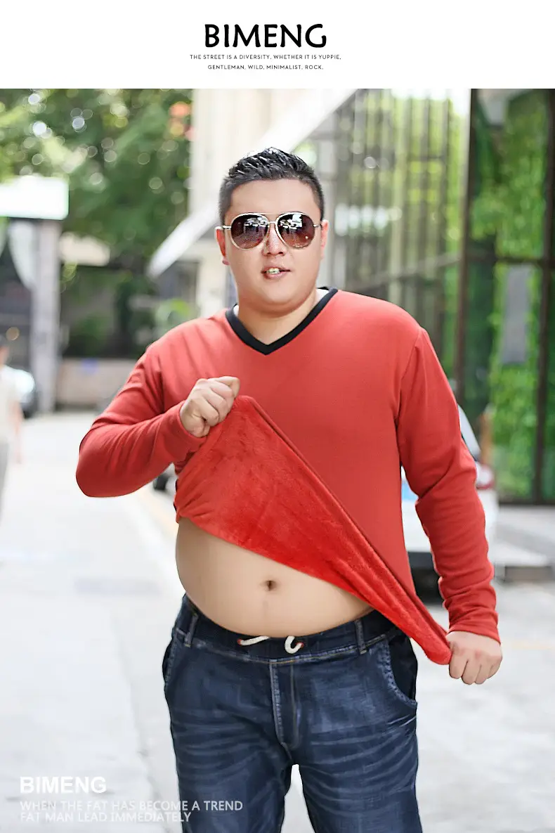 Bi Meng Men's Fat Guy Chubby Fleece Lined V-Neck Shirt — feature 7