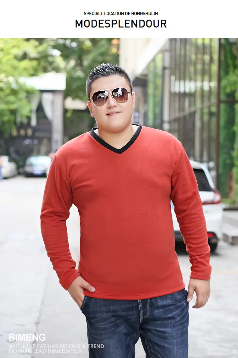Bi Meng Men's Fat Guy Chubby Fleece Lined V-Neck Shirt — feature 8