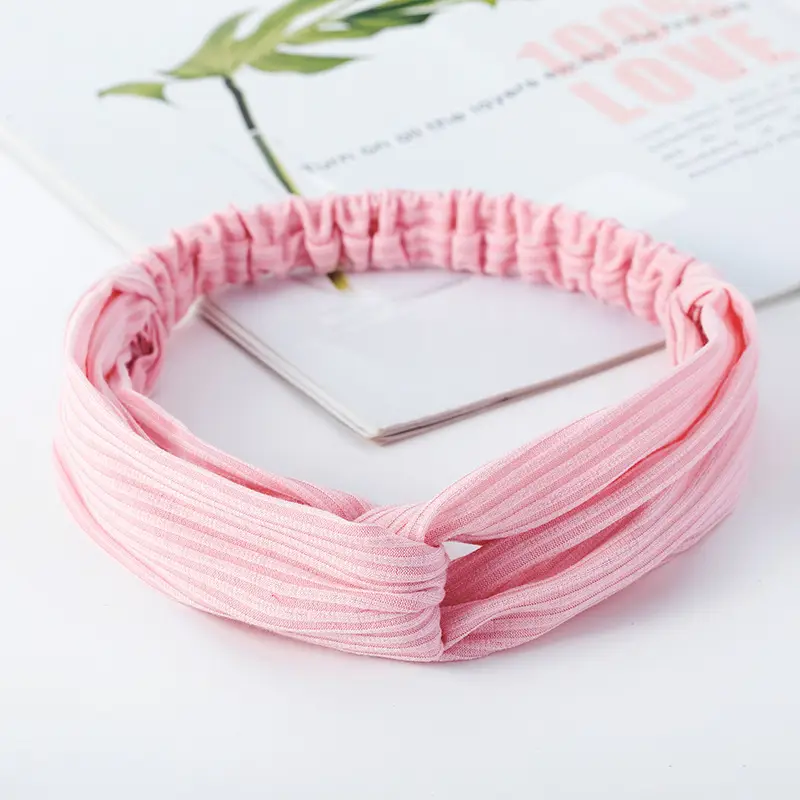 Pink Knitted Cross Headband for Women
