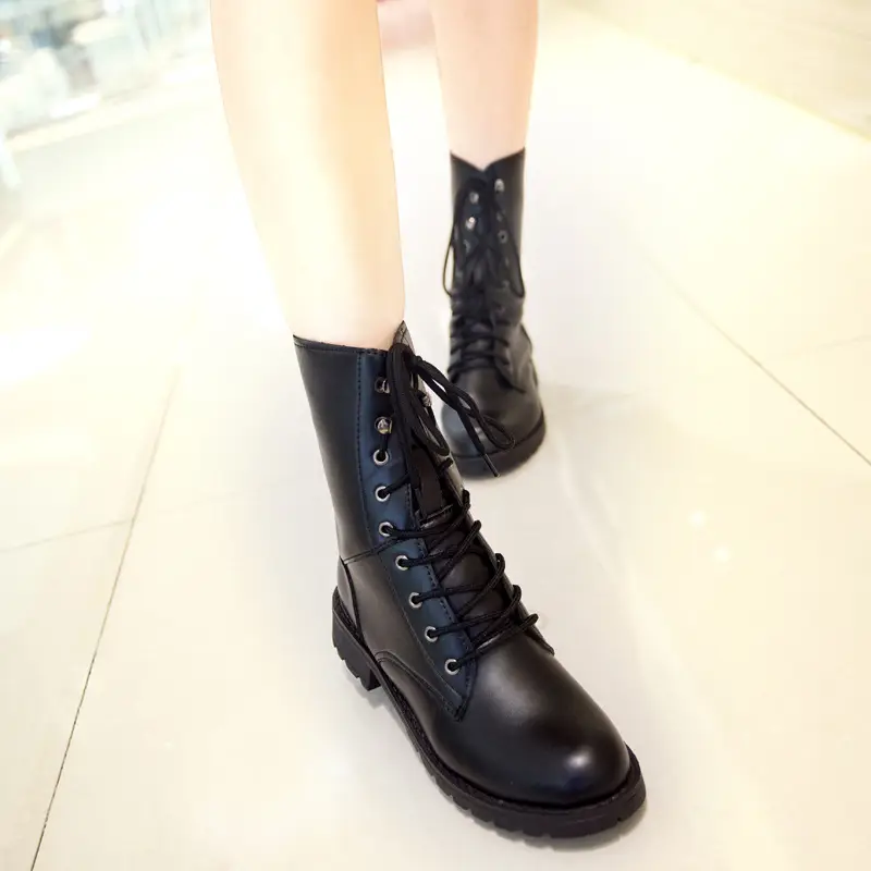 2024 New Lace-Up Martin Boots Motorcycle Boots Mid-Heel Short Boots Women's Army Boots British Fashion Handsome Couple Boots - Image 4