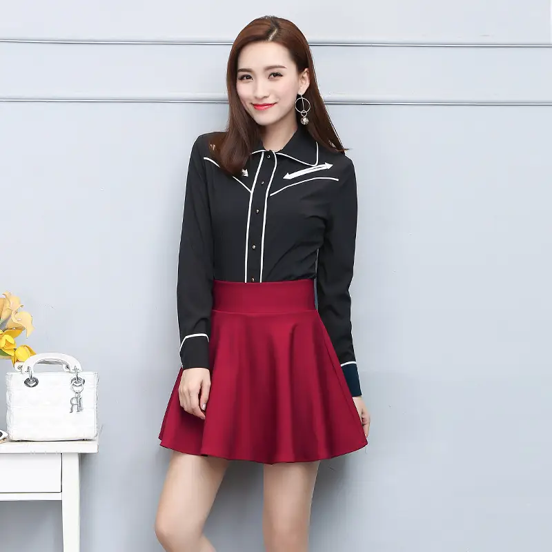 Women's Black Pleated A-Line Skirt with High Waist Design - Image 2