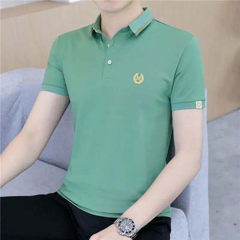 Men's White Polo T-Shirt with Logo & Lapel Design