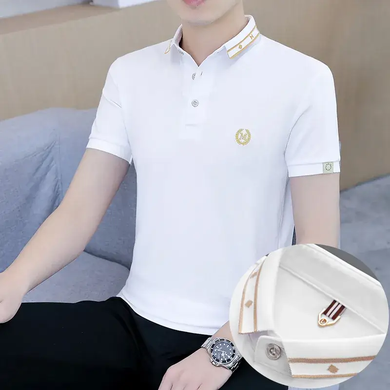 Men's White Polo T-Shirt with Logo & Lapel Design