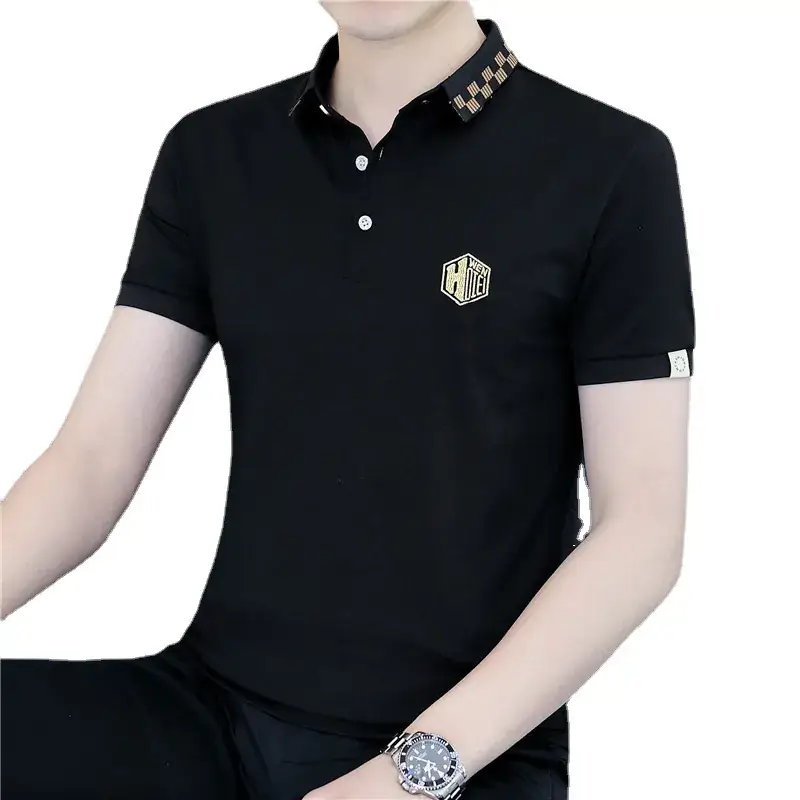 Men's White Polo T-Shirt with Logo & Lapel Design