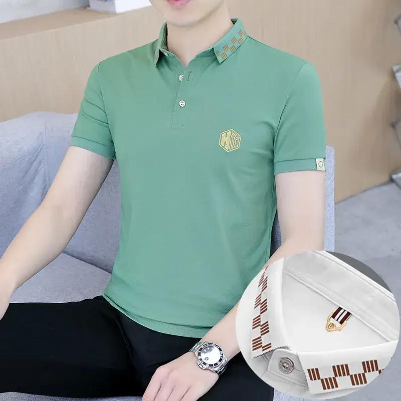 Men's White Polo T-Shirt with Logo & Lapel Design
