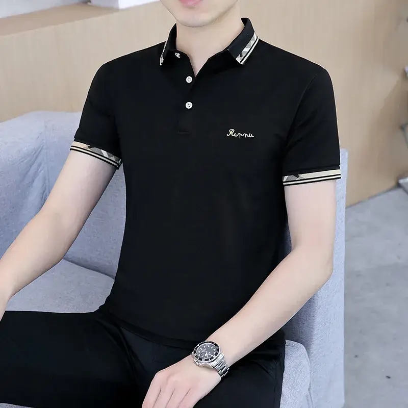 Men's White Polo T-Shirt with Logo & Lapel Design