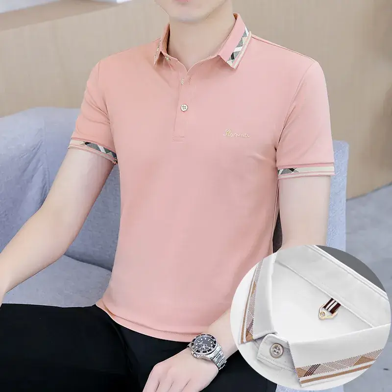Men's White Polo T-Shirt with Logo & Lapel Design
