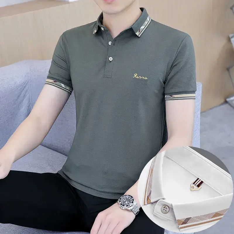 Men's White Polo T-Shirt with Logo & Lapel Design