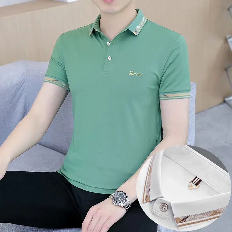Men's White Polo T-Shirt with Logo & Lapel Design