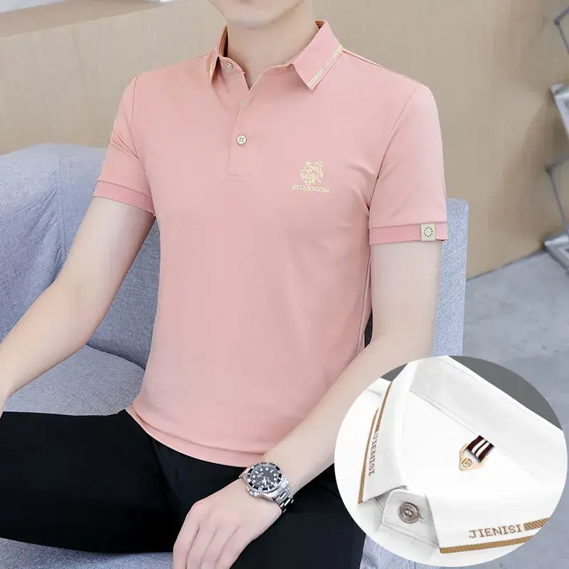 Men's White Polo T-Shirt with Logo & Lapel Design