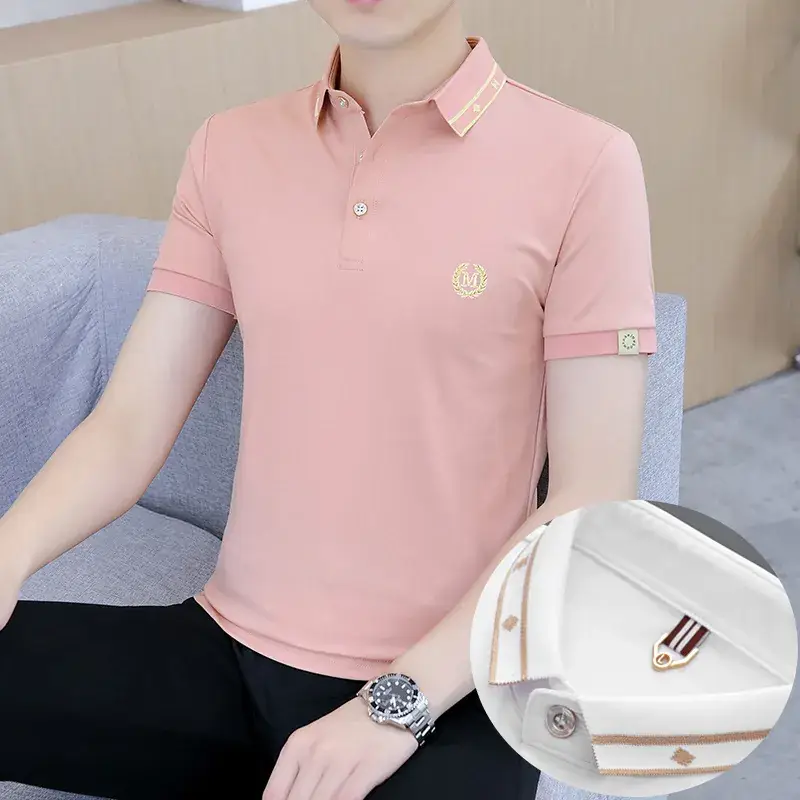 Men's White Polo T-Shirt with Logo & Lapel Design