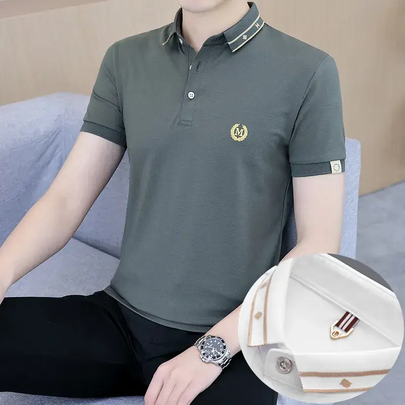 Men's White Polo T-Shirt with Logo & Lapel Design