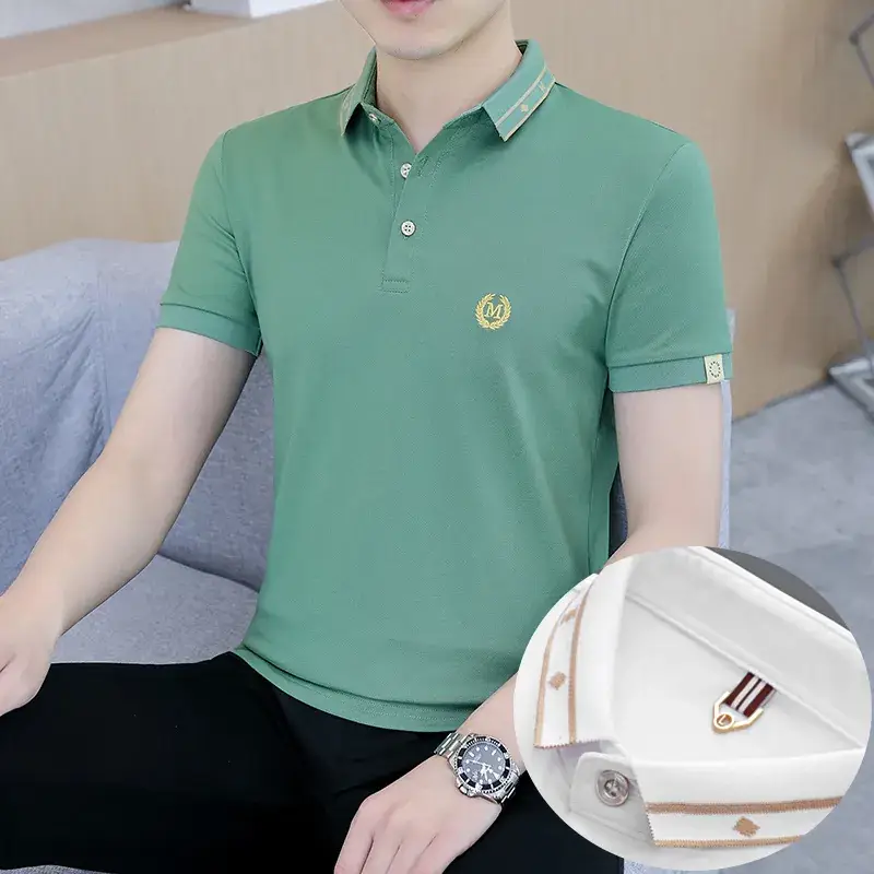 Men's White Polo T-Shirt with Logo & Lapel Design