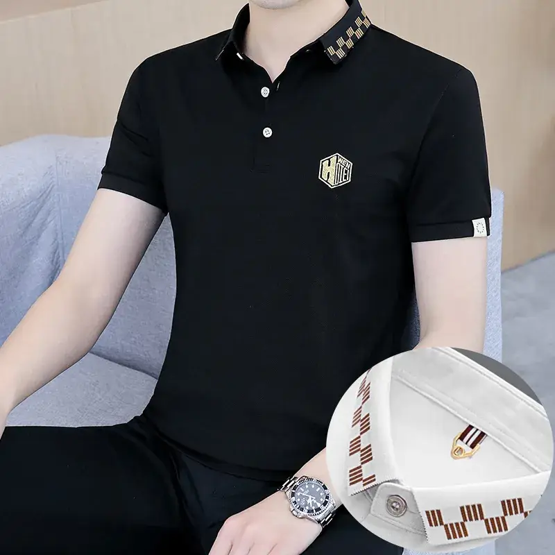 Men's White Polo T-Shirt with Logo & Lapel Design