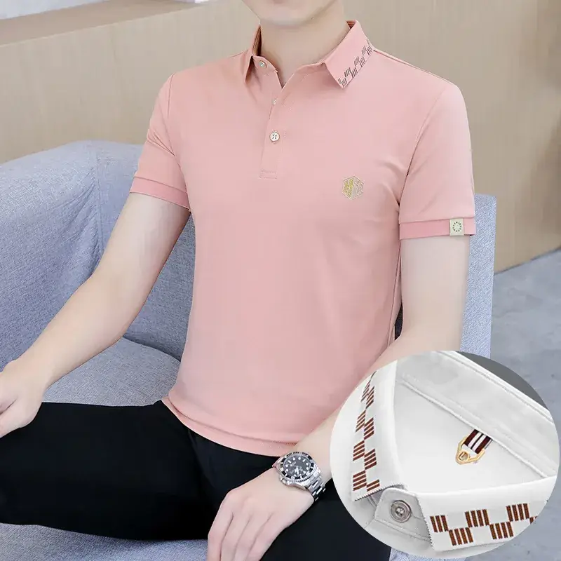 Men's White Polo T-Shirt with Logo & Lapel Design