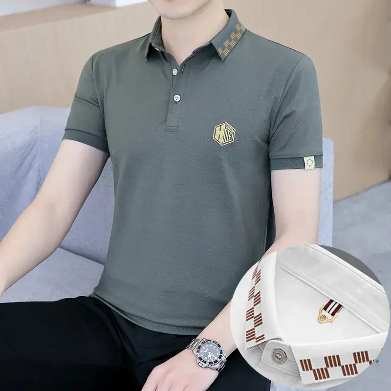 Men's White Polo T-Shirt with Logo & Lapel Design