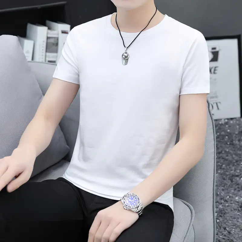 2025 Men Light Blue Slim Fit T-Shirt Round Neck - Image 15
